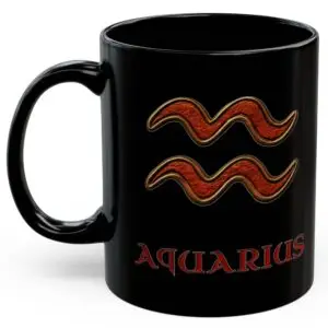 Aquarius Zodiac 11oz ceramic coffee mug black front