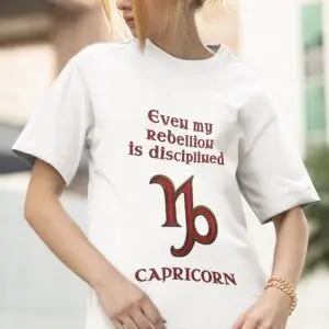 Capricorn Zodiac T-Shirt white unisex worn by woman