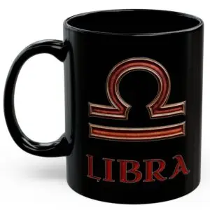 Libra Zodiac 11oz ceramic coffee mug black front