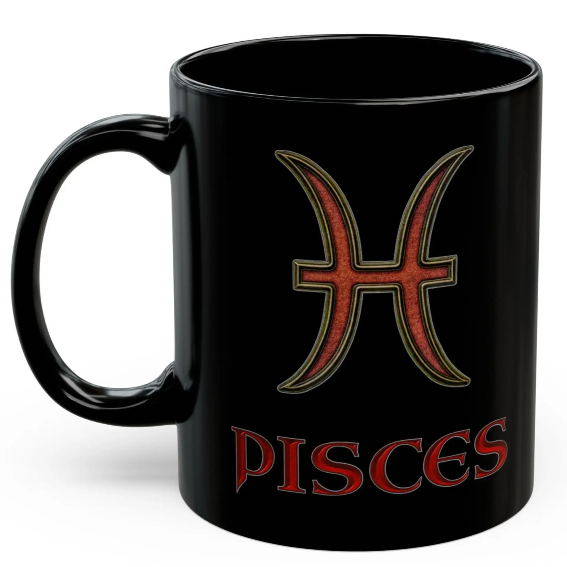 Pisces Zodiac 11oz ceramic coffee mug black front