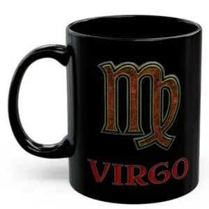Virgo Zodiac 11oz ceramic coffee mug black front