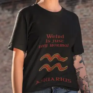 Aquarius Zodiac T-Shirt black unisex worn by woman
