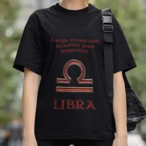 Libra Zodiac T-Shirt black unisex worn by woman