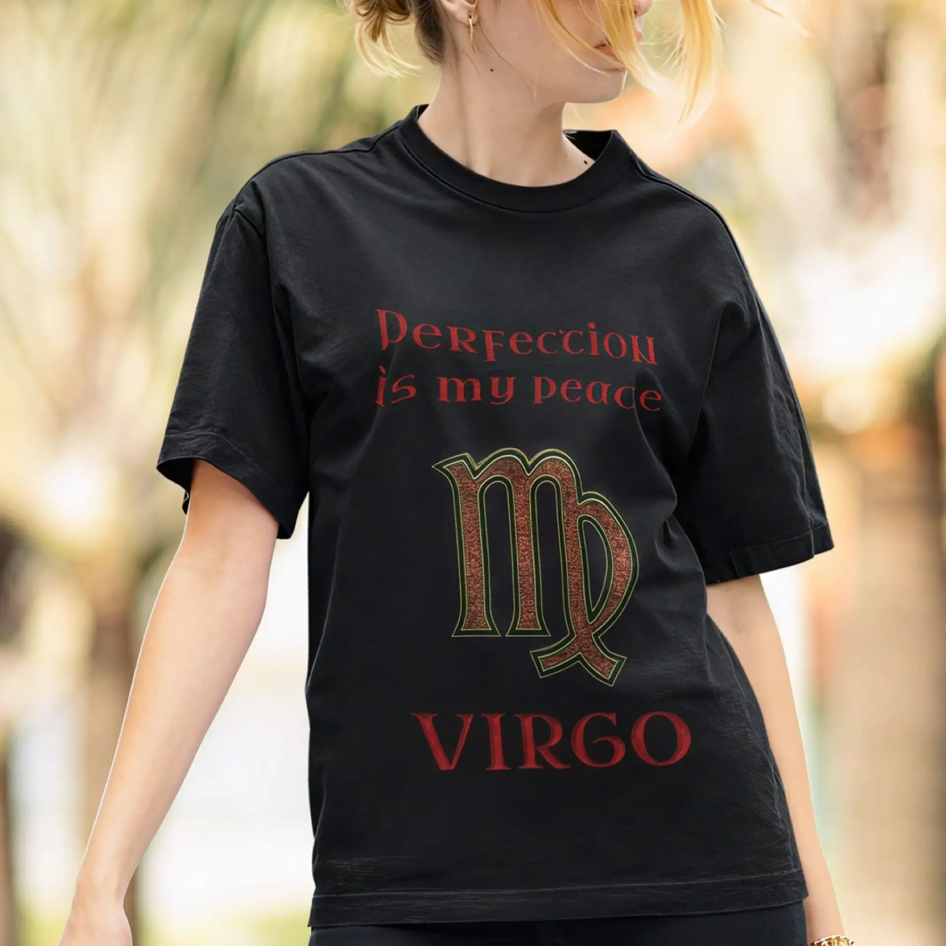 Virgo Zodiac T-Shirt black unisex worn by woman