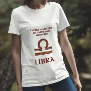 Libra Zodiac T-Shirt white unisex worn by woman
