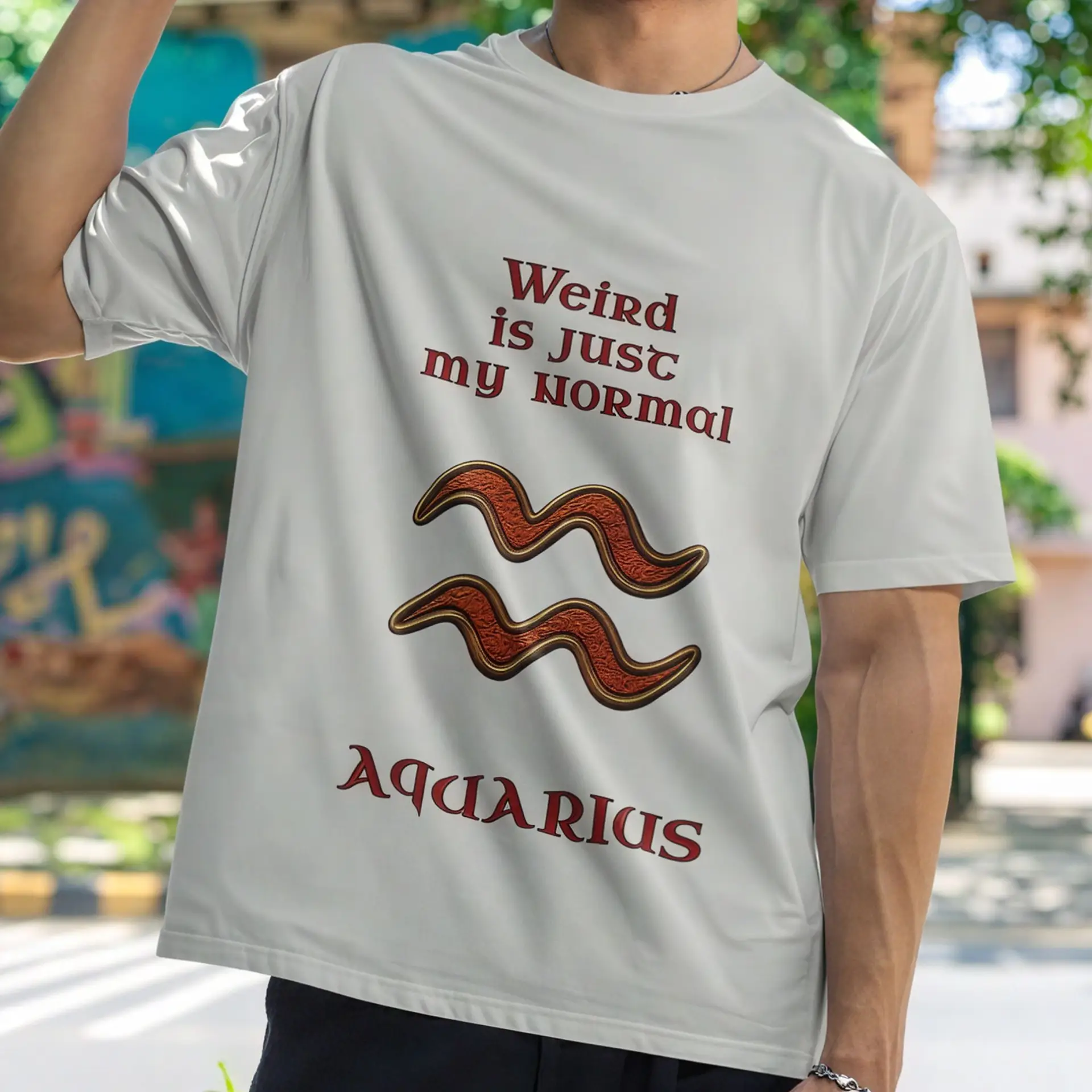 Aquarius Zodiac T-Shirt granite unisex worn by man