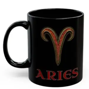 Aries Zodiac 11oz ceramic coffee mug black front