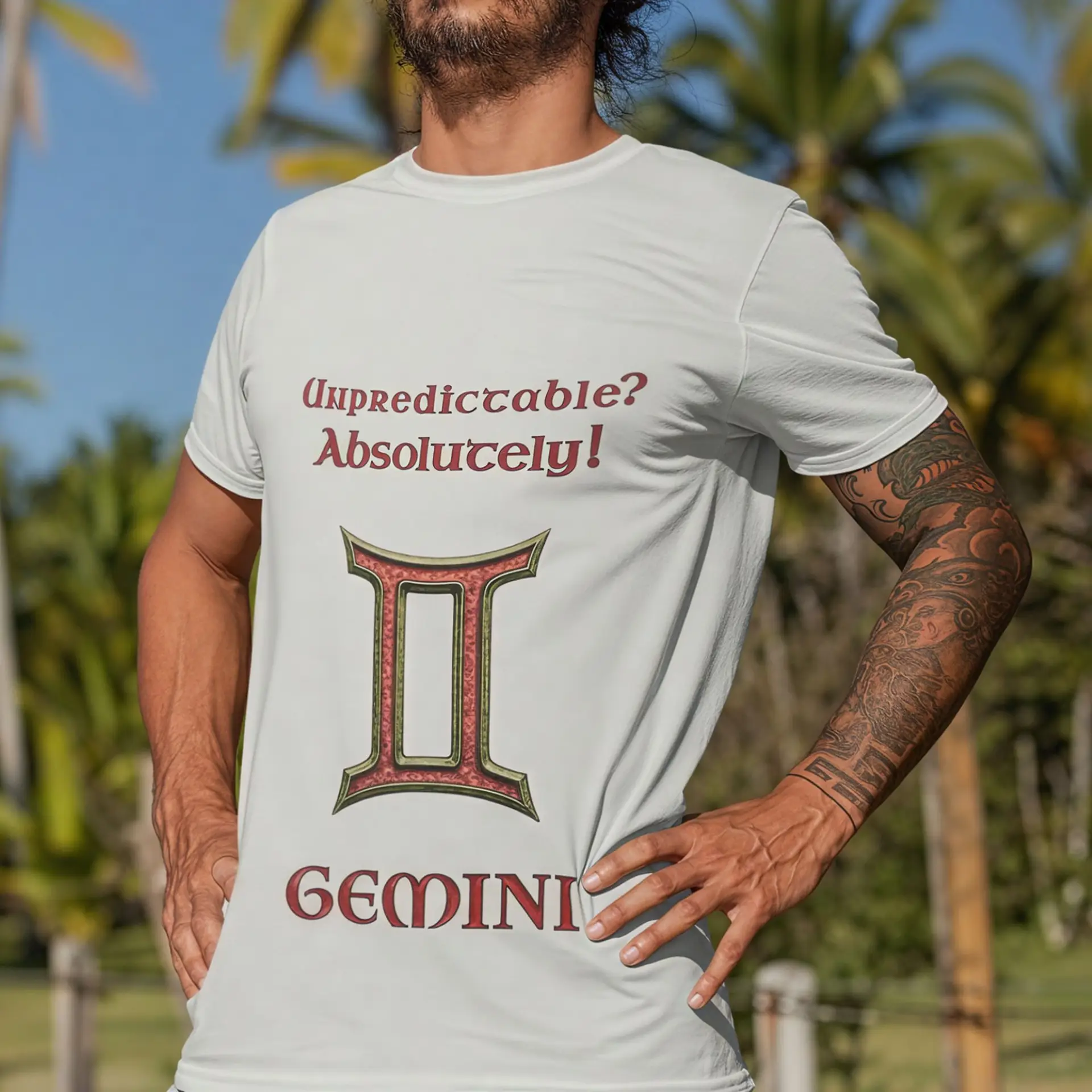 Gemini Zodiac T-Shirt granite unisex worn by man