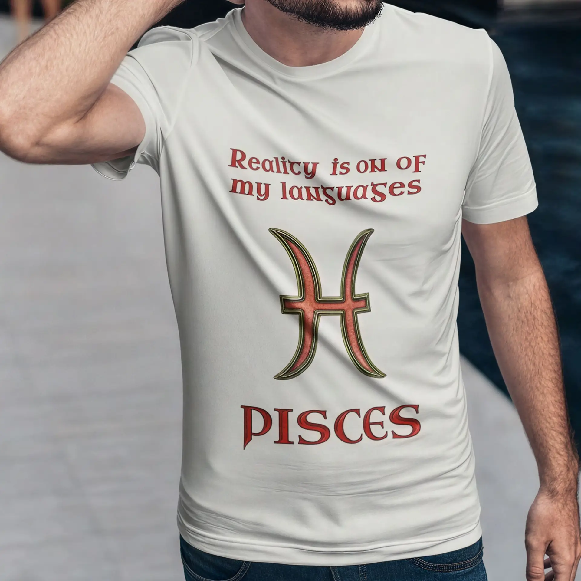 Pisces Zodiac T-Shirt granite unisex worn by man