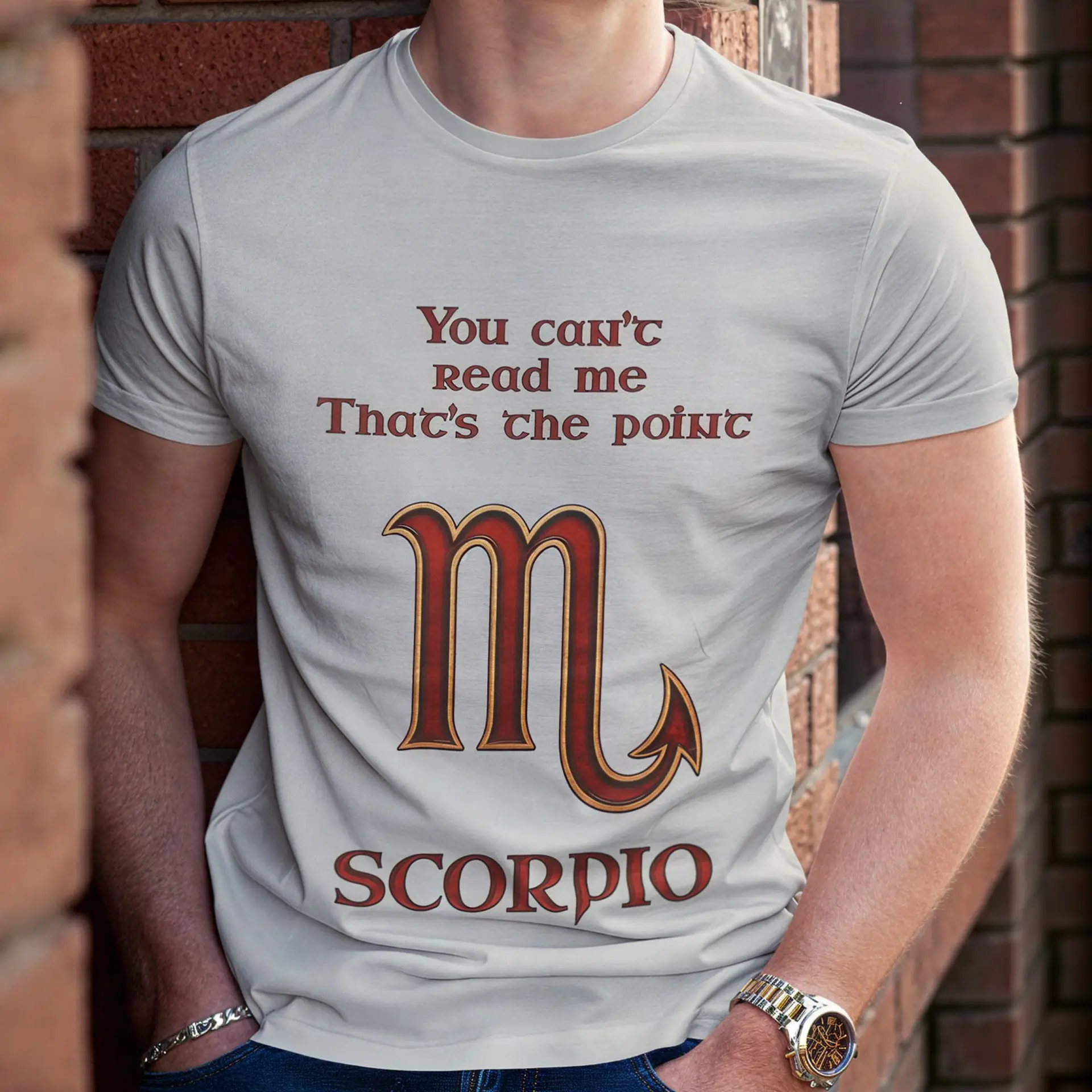 Scorpio Zodiac T-Shirt granite unisex worn by man
