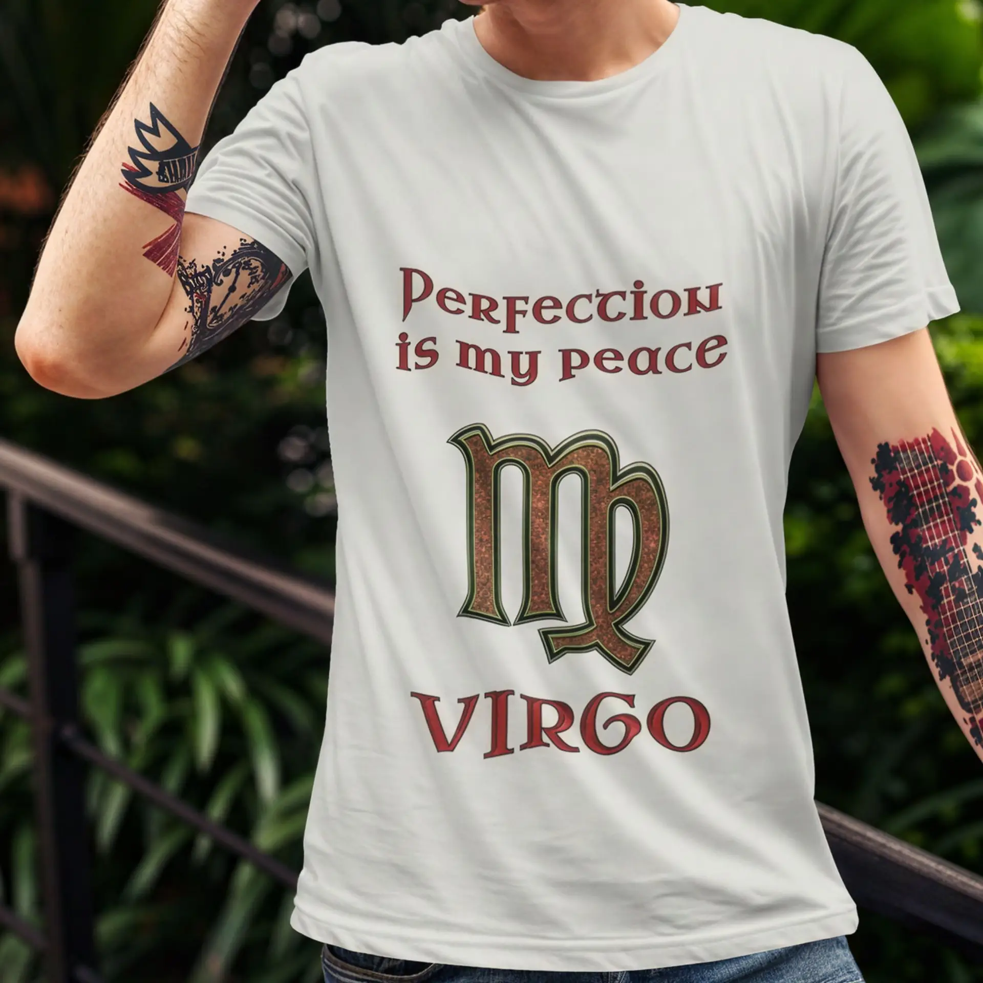 Virgo Zodiac T-Shirt granite unisex worn by man