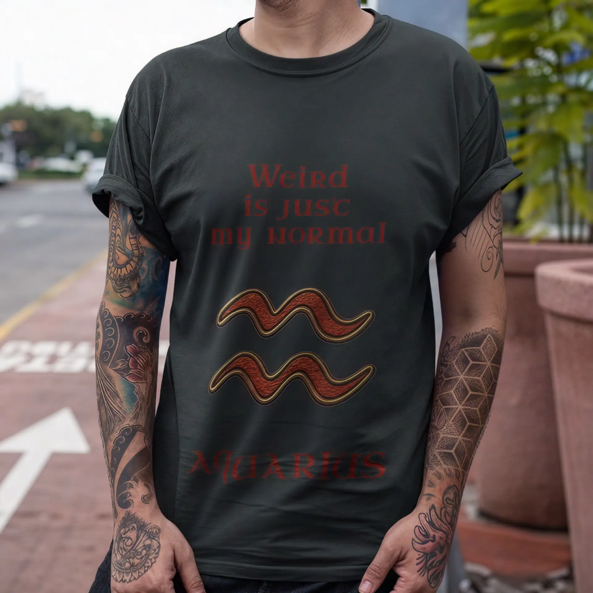 Aquarius Zodiac T-Shirt midnight unisex worn by man