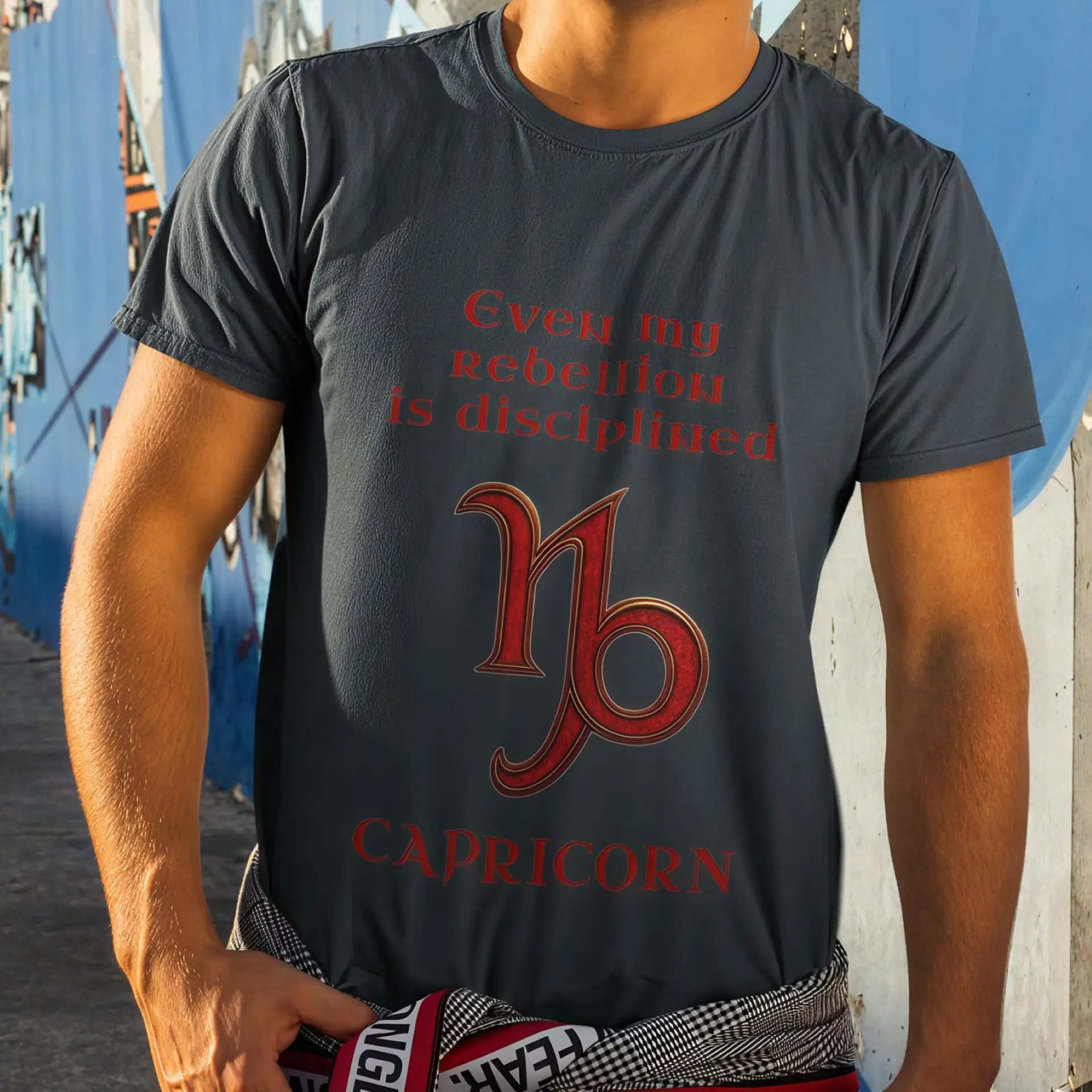Capricorn Zodiac T-Shirt midnight unisex worn by man