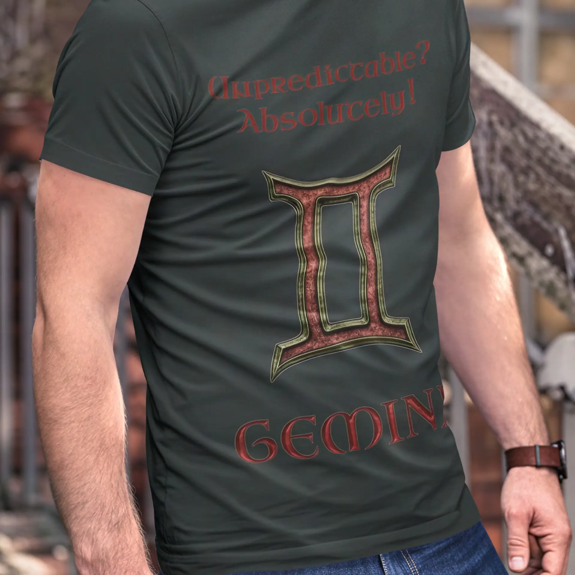 Gemini Zodiac T-Shirt midnight unisex worn by man