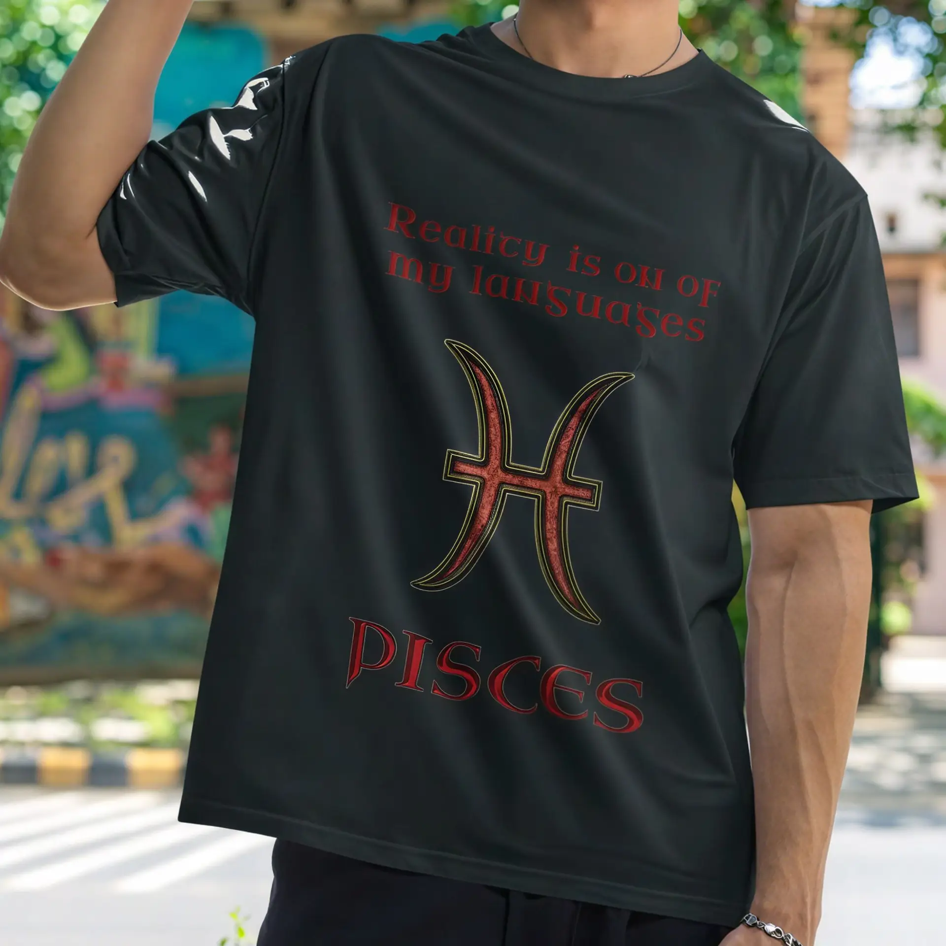 Pisces Zodiac T-Shirt midnight unisex worn by man