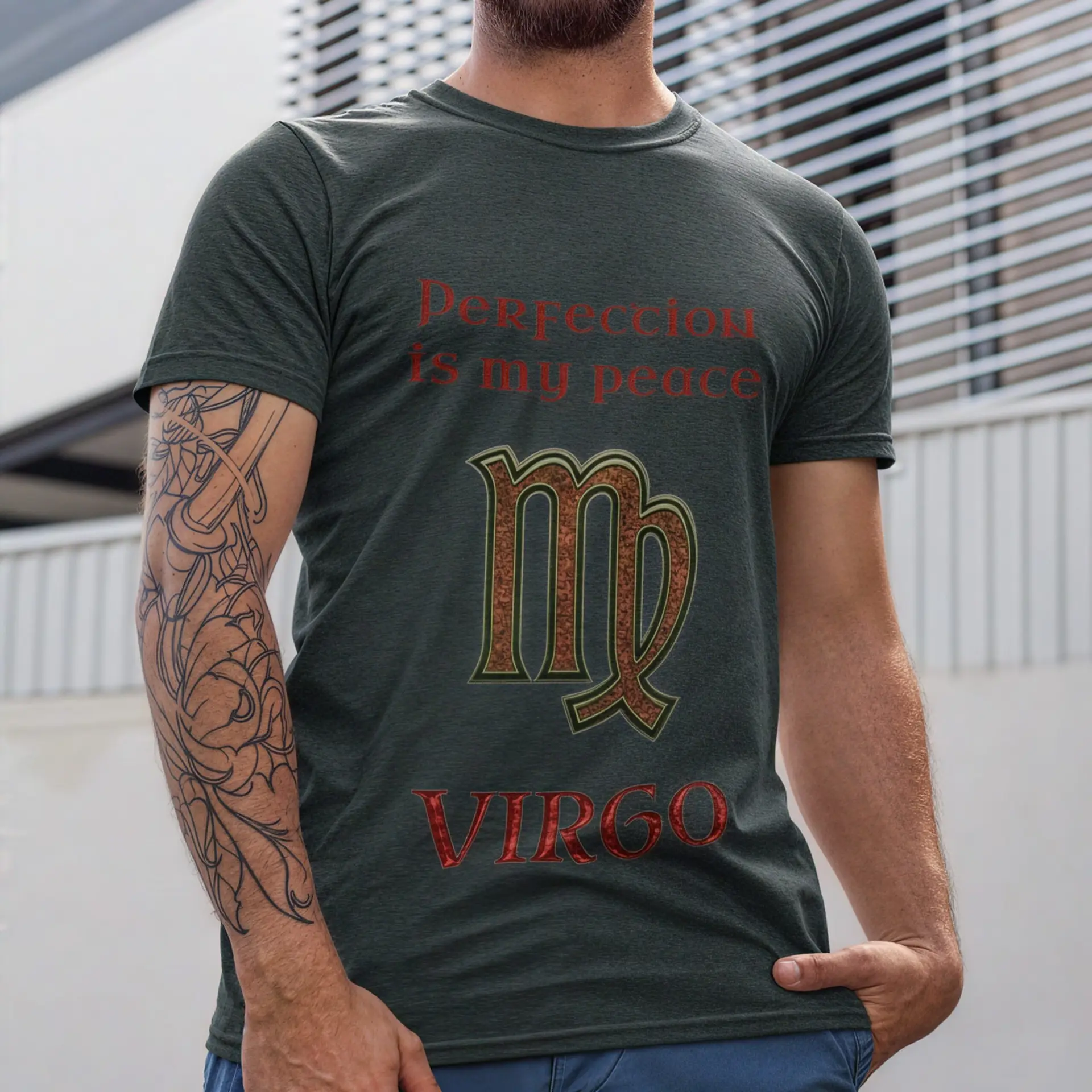 Virgo Zodiac T-Shirt midnight unisex worn by man