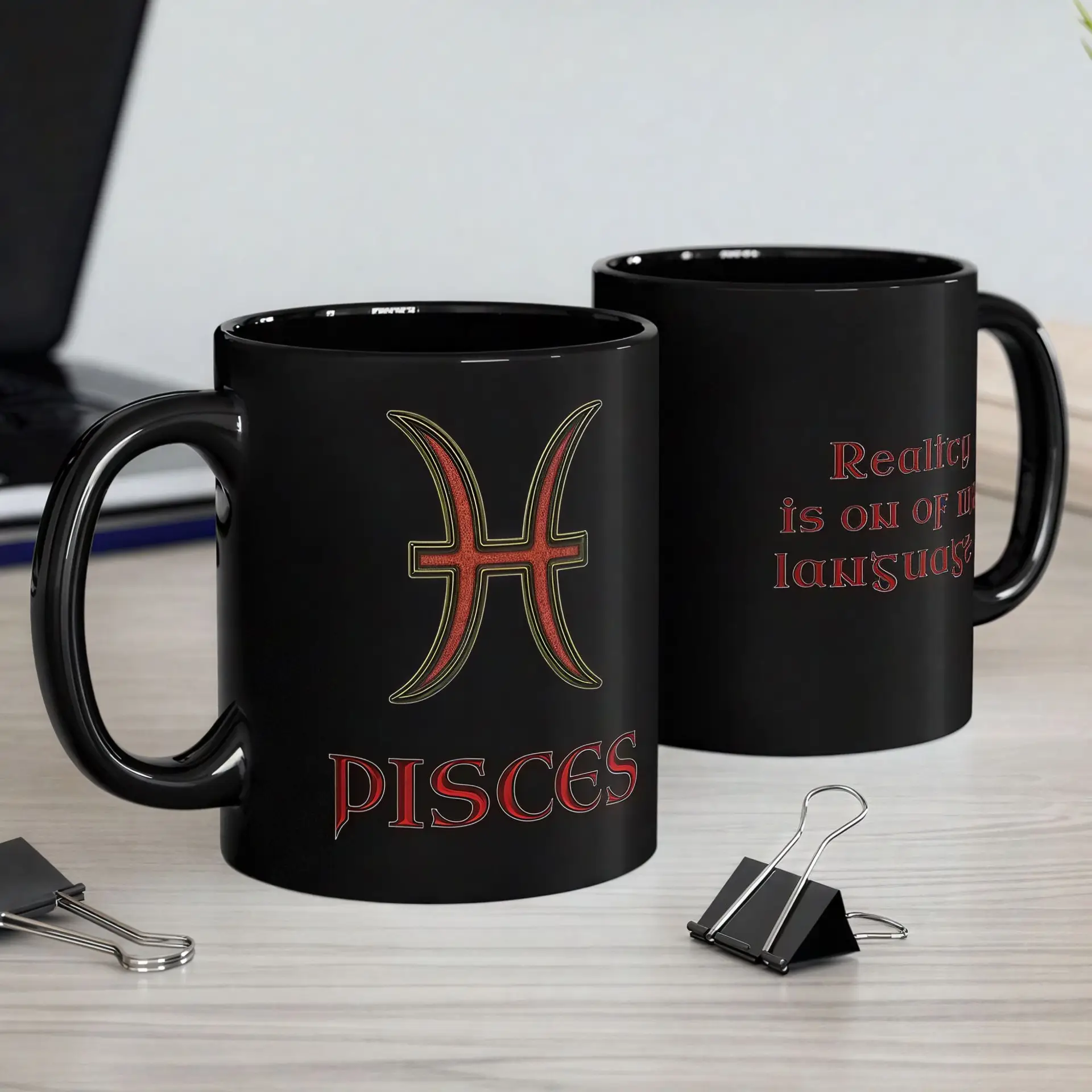 Pisces Zodiac 11oz ceramic coffee mug black double