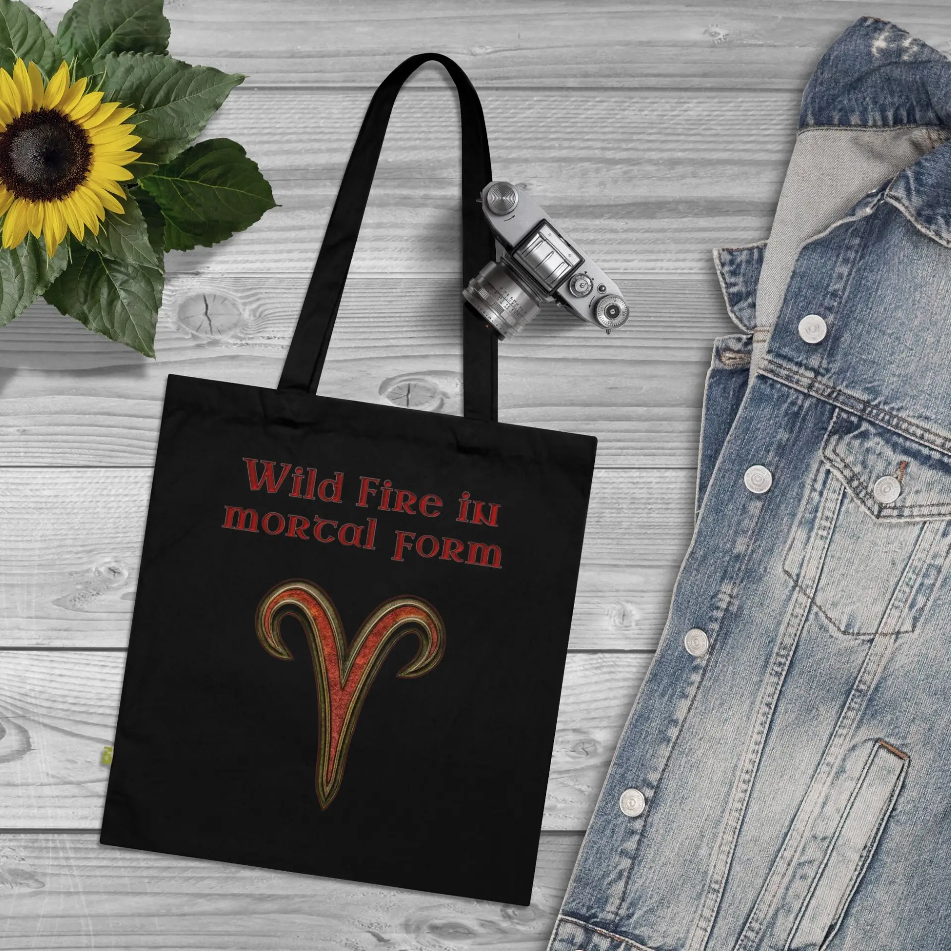 Aries Symbol Tote Bag black